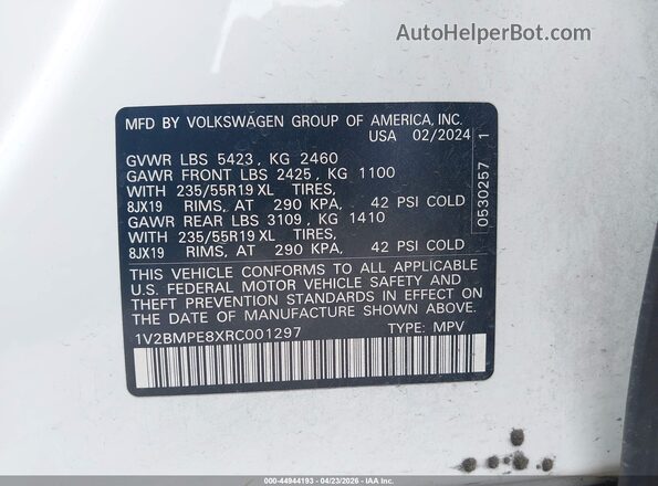 1V2BMPE8XRC001297 2024 VOLKSWAGEN ID.4 White Շարժիչի բաժամունքի տեսք