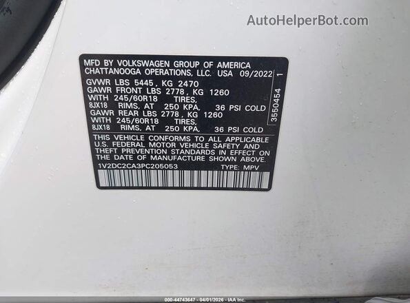 1V2DC2CA3PC205053 2023 VOLKSWAGEN ATLAS White ძრავის განყოფილების ხედი