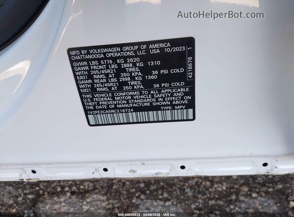1V2FE2CA5RC216724 2024 VOLKSWAGEN ATLAS White ძრავის განყოფილების ხედი