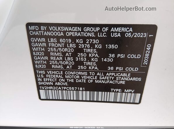 1V2HR2CA7PC557181 2023 VOLKSWAGEN ATLAS White Engine compartment view