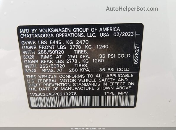 1V2JC2CA5PC219278 2023 VOLKSWAGEN ATLAS White Вид підкапотного простору