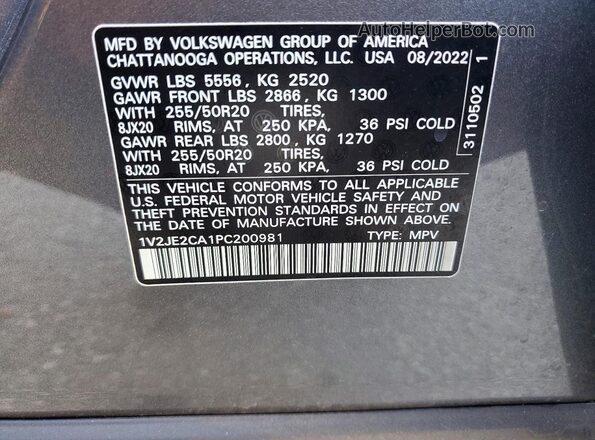 1V2JE2CA1PC200981 2023 VOLKSWAGEN ATLAS Gray Շարժիչի բաժամունքի տեսք