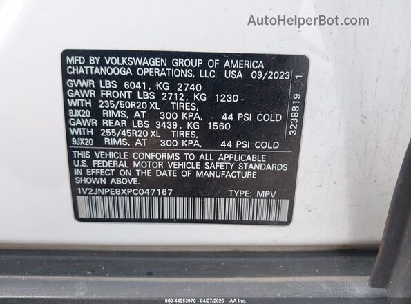 1V2JNPE8XPC047167 2023 VOLKSWAGEN ID.4 White Вид підкапотного простору