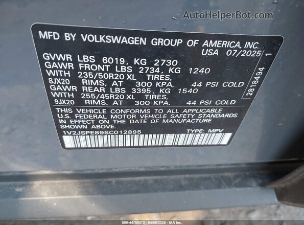 1V2JSPE89SC012895 2025 VOLKSWAGEN ID.4 Gray Widok komory silnika