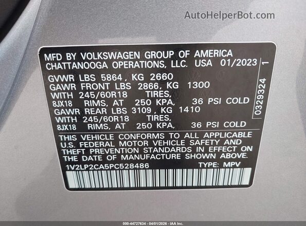 1V2LP2CA5PC528486 2023 VOLKSWAGEN ATLAS Gray Engine compartment view