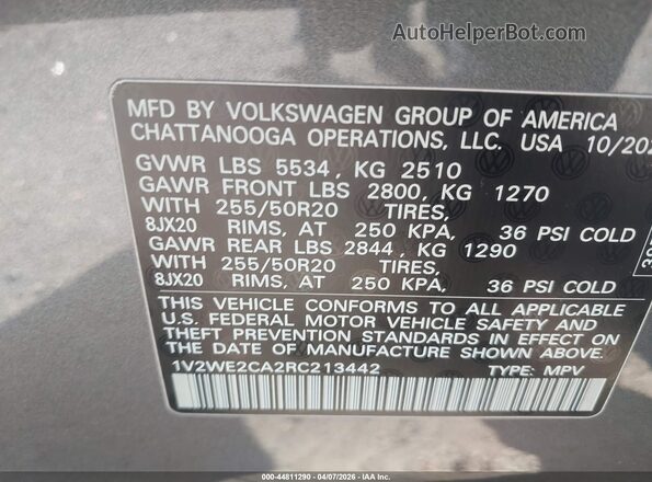 1V2WE2CA2RC213442 2024 VOLKSWAGEN ATLAS Gray Widok komory silnika
