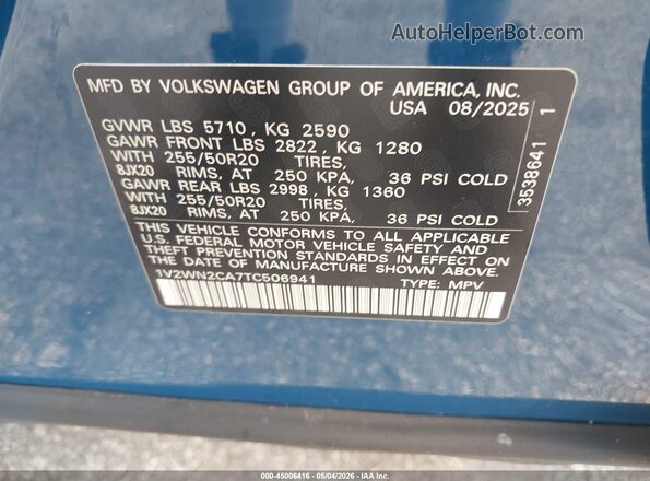 1V2WN2CA7TC506941 2026 VOLKSWAGEN ATLAS Blue Շարժիչի բաժամունքի տեսք