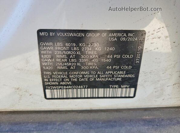 1V2WSPE84RC024677 2024 VOLKSWAGEN ID.4 White Widok wnętrza 360 stopni