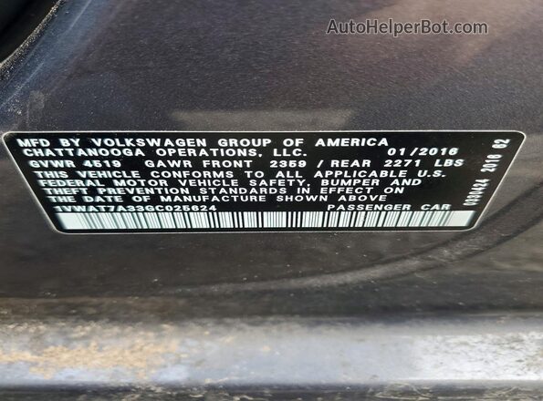 1VWAT7A33GC025624 2016 VOLKSWAGEN PASSAT Gray Widok komory silnika