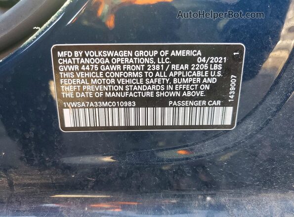 1VWSA7A33MC010983 2021 VOLKSWAGEN PASSAT Синий Вид подкапотного пространства