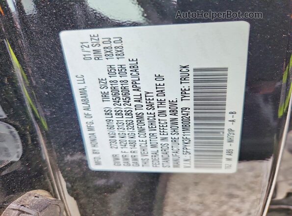 5FPYK3F11MB002479 2021 HONDA RIDGELINE Black Вид підкапотного простору