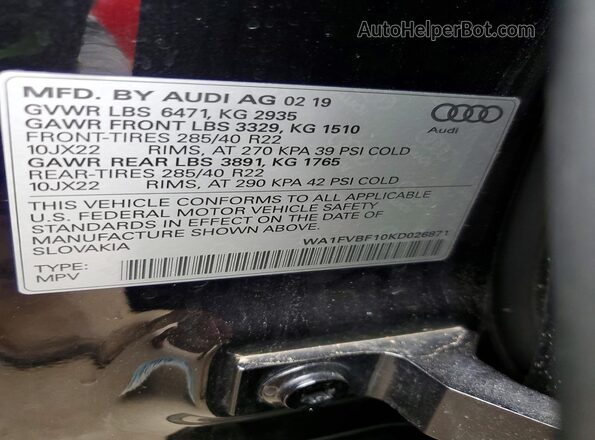 WA1FVBF10KD026871 2019 AUDI Q8 Black Սալոնի 360 աստիճան տեսք