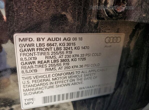 WA1AAAF71KD002373 2019 AUDI Q7 Black Vista interior de 360 grados