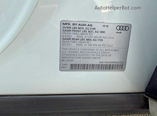 WA1VAAGE9KB023322 2019 AUDI E-TRON White Սալոնի հետևի տեսք