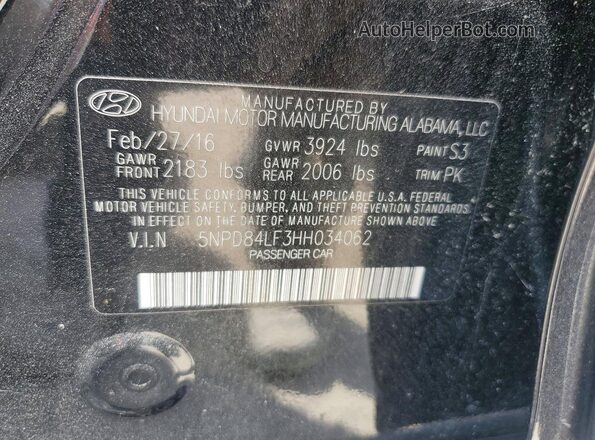 5NPD84LF3HH034062 2017 HYUNDAI ELANTRA Черный 