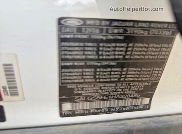 SALGS5FE1HA328485 2017 LAND ROVER RANGE White Widok wnętrza z tyłu