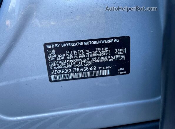 5UXKR0C57H0V66589 2017 BMW X5 Silver 