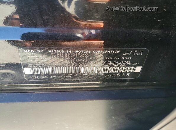 JA4J3TA84NZ050592 2022 MITSUBISHI OUTLANDER Черный Вид наклейки с VIN-кодом