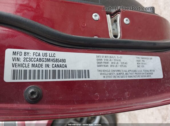 2C3CCABG3MH585490 2021 CHRYSLER 300 Burgundy Շարժիչի բաժամունքի տեսք