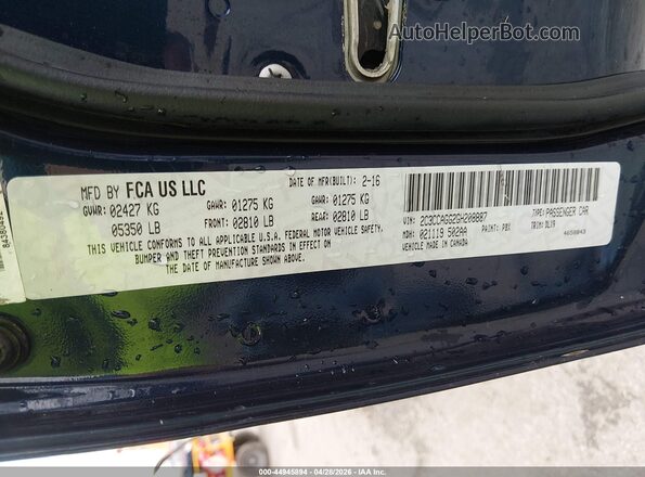 2C3CCAGG2GH208887 2016 CHRYSLER 300 Blue Շարժիչի բաժամունքի տեսք