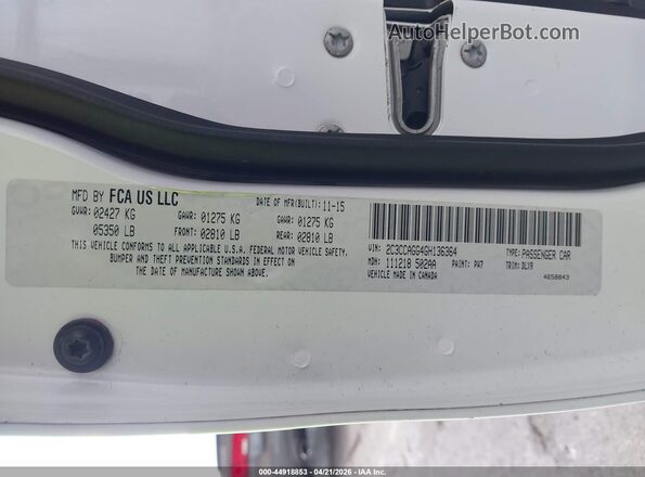 2C3CCAGG4GH136364 2016 CHRYSLER 300 White Vista del compartimento del motor
