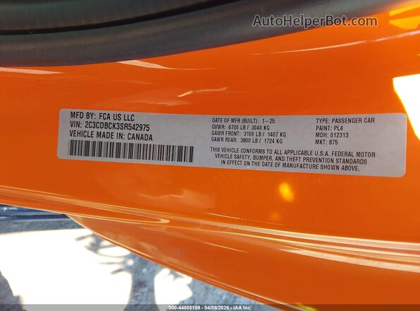 2C3CDBCK3SR542975 2025 DODGE CHARGER Orange Вид підкапотного простору