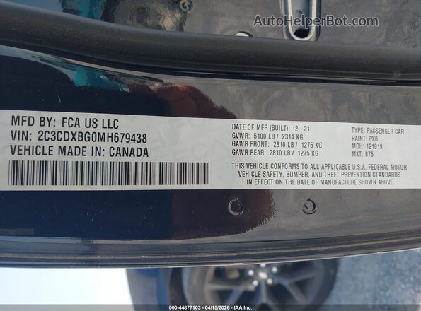 2C3CDXBG0MH679438 2021 DODGE CHARGER Black ძრავის განყოფილების ხედი