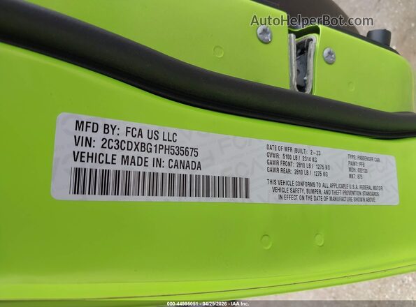 2C3CDXBG1PH535675 2023 DODGE CHARGER Green 