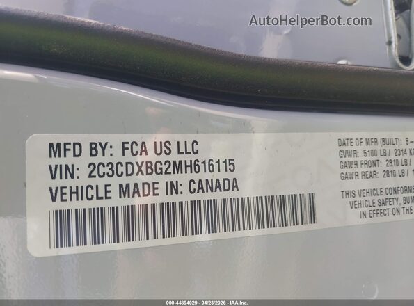 2C3CDXBG2MH616115 2021 DODGE CHARGER Gray ძრავის განყოფილების ხედი