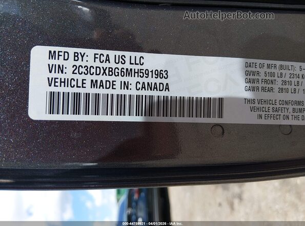 2C3CDXBG6MH591963 2021 DODGE CHARGER Черный Вид подкапотного пространства