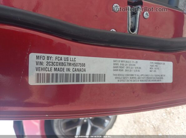 2C3CDXBG7MH507598 2021 DODGE CHARGER Burgundy 