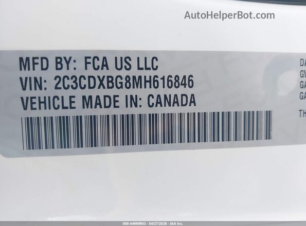 2C3CDXBG8MH616846 2021 DODGE CHARGER White Vista del compartimento del motor