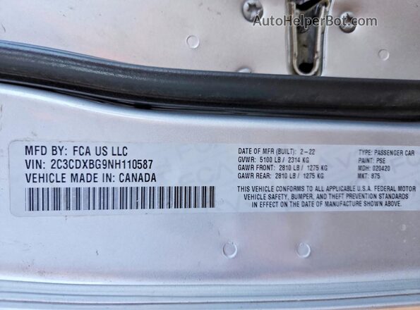 2C3CDXBG9NH110587 2022 DODGE CHARGER Silver Engine compartment view