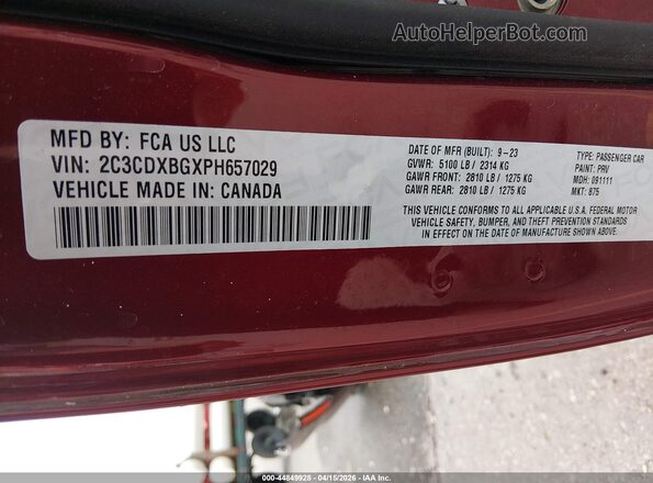2C3CDXBGXPH657029 2023 DODGE CHARGER Maroon Вид підкапотного простору