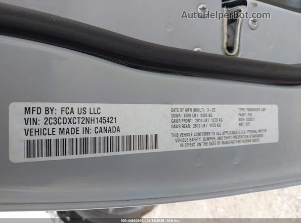 2C3CDXCT2NH145421 2022 DODGE CHARGER Gray 