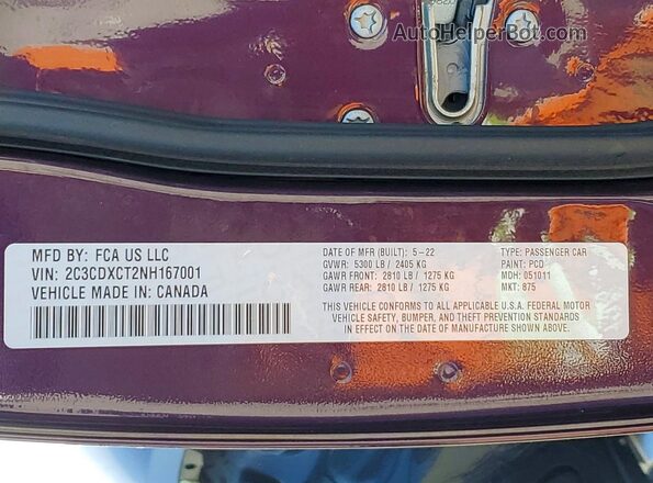 2C3CDXCT2NH167001 2022 DODGE CHARGER Purple Вид наклейки з VIN-кодом