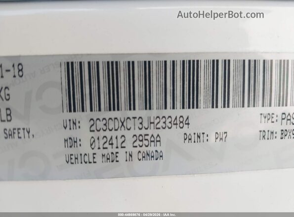 2C3CDXCT3JH233484 2018 DODGE CHARGER White 