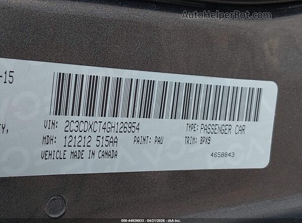 2C3CDXCT4GH126954 2016 DODGE CHARGER Gray ძრავის განყოფილების ხედი
