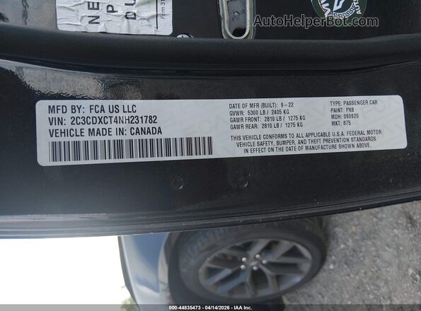 2C3CDXCT4NH231782 2022 DODGE CHARGER Black Vista del compartimento del motor