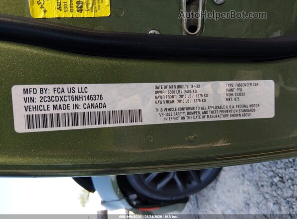 2C3CDXCT6NH146376 2022 DODGE CHARGER Green Շարժիչի բաժամունքի տեսք