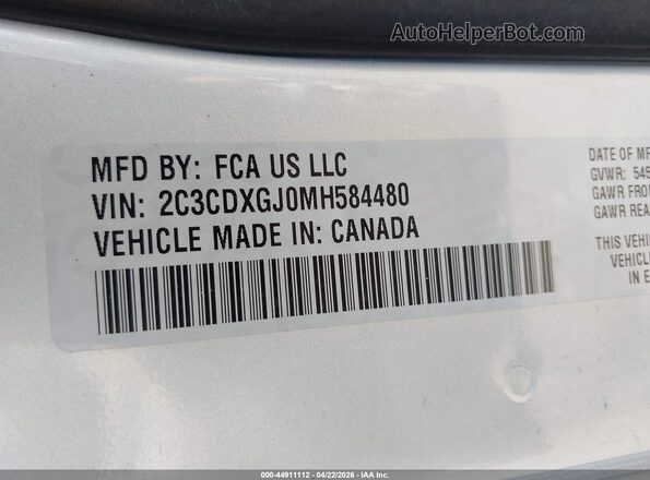 2C3CDXGJ0MH584480 2021 DODGE CHARGER Silver Widok komory silnika
