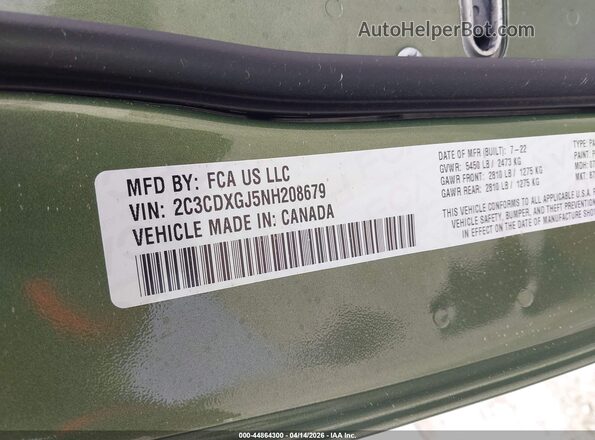 2C3CDXGJ5NH208679 2022 DODGE CHARGER Green Շարժիչի բաժամունքի տեսք