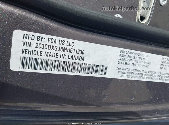 2C3CDXGJ8MH511230 2021 DODGE CHARGER Gray Widok komory silnika