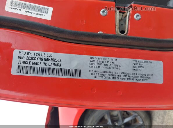 2C3CDXHG1MH652563 2021 DODGE CHARGER Orange Вид підкапотного простору