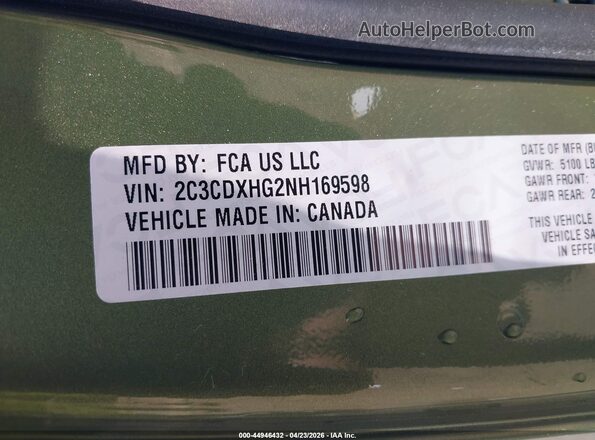 2C3CDXHG2NH169598 2022 DODGE CHARGER Green Вид підкапотного простору