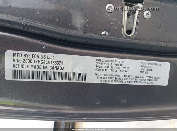 2C3CDXHG4LH183371 2020 DODGE CHARGER Серый Вид подкапотного пространства