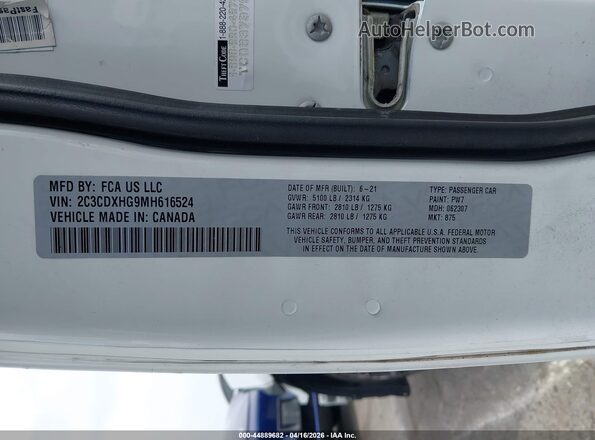 2C3CDXHG9MH616524 2021 DODGE CHARGER White 