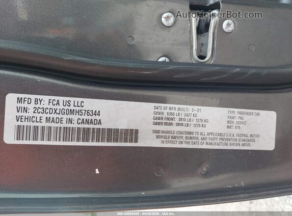 2C3CDXJG0MH576344 2021 DODGE CHARGER Gray Շարժիչի բաժամունքի տեսք