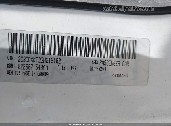 2C3CDXKT2GH219182 2016 DODGE CHARGER White Engine compartment view