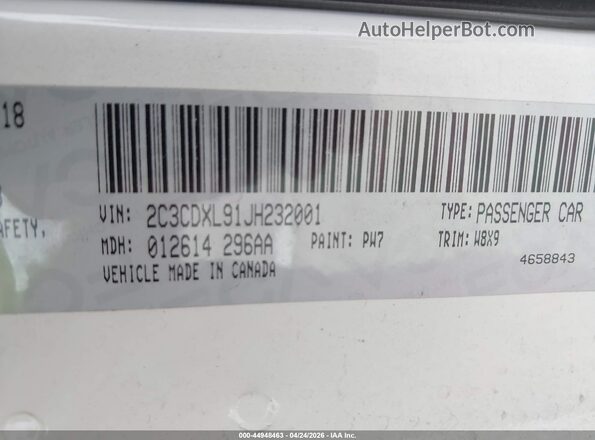 2C3CDXL91JH232001 2018 DODGE CHARGER White Widok komory silnika